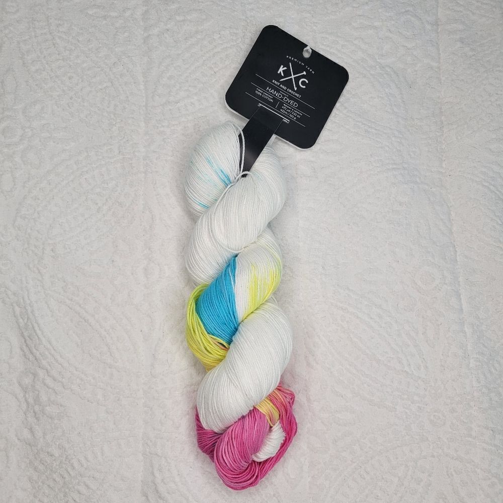 K+C Knit And Crochet Yarn White Blue Yellow Pink Vanilla Swirl Super Fine 472 Yd